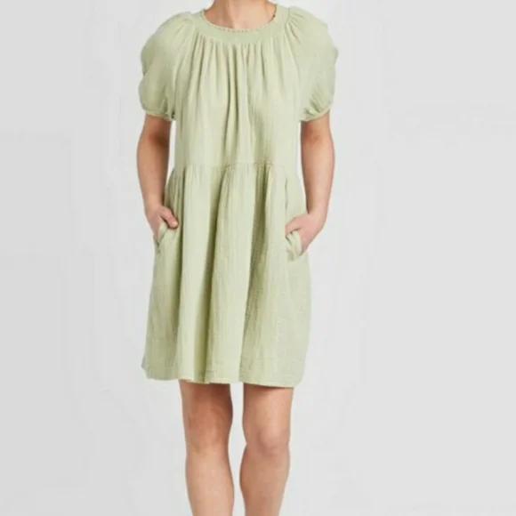 light green babydoll dress Silk Velvet Marie Mini Baby Doll Dress main image 1